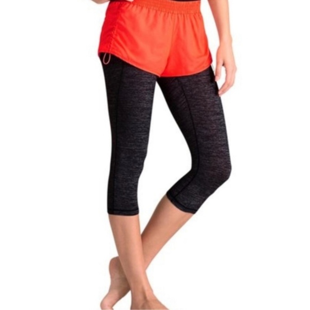 Athleta Go Getter Knicker Shorts Over Capri 964561 Coral Neon Orange Pocket S